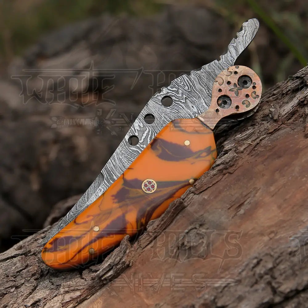 Custom Handmade Damascus Steel Pocket Knife Folding Blade With Resin Handle Wh 3821