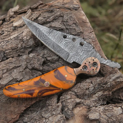 Custom Handmade Damascus Steel Pocket Knife Folding Blade With Resin Handle Wh 3821