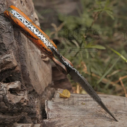 Custom Handmade Damascus Steel Pocket Knife Folding Blade With Resin Handle Wh 3821