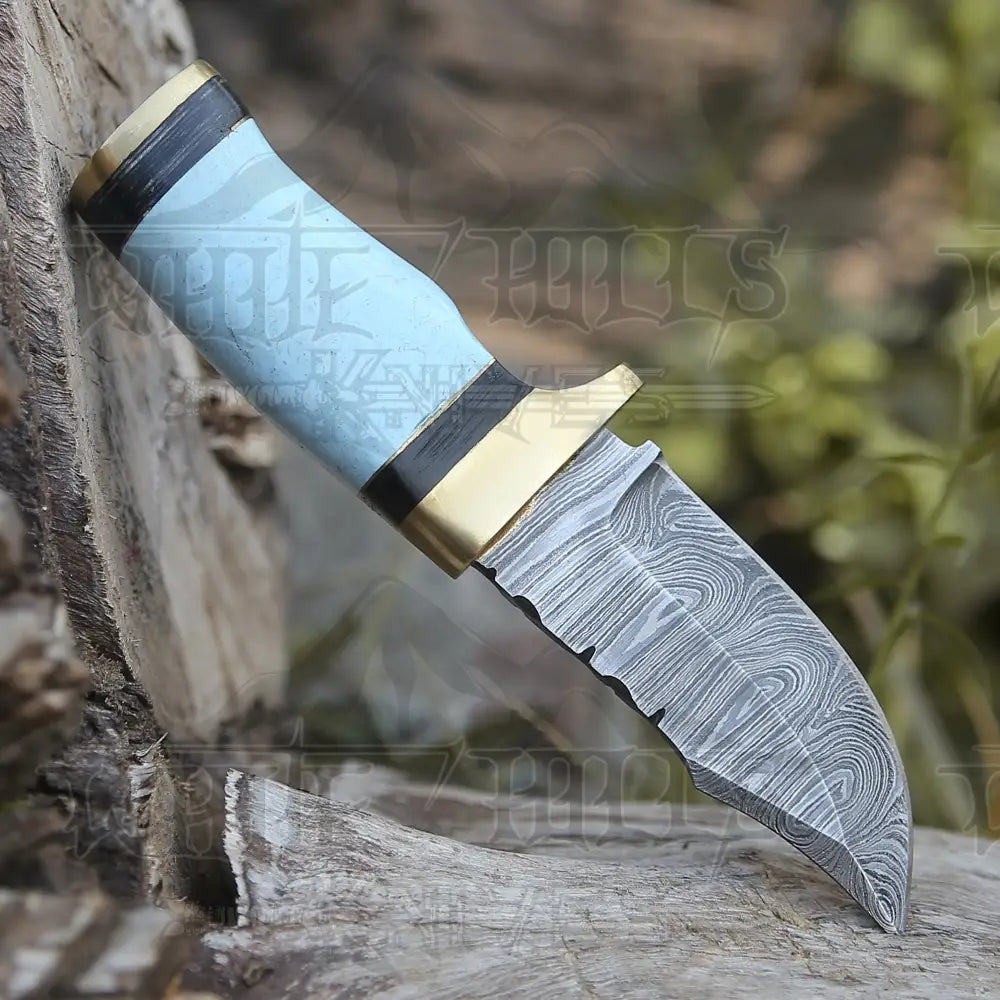 Custom Handmade Damascus Steel Skinner Hunting Knife Bone & Brass Guard Handle Wh 3547 Miniature