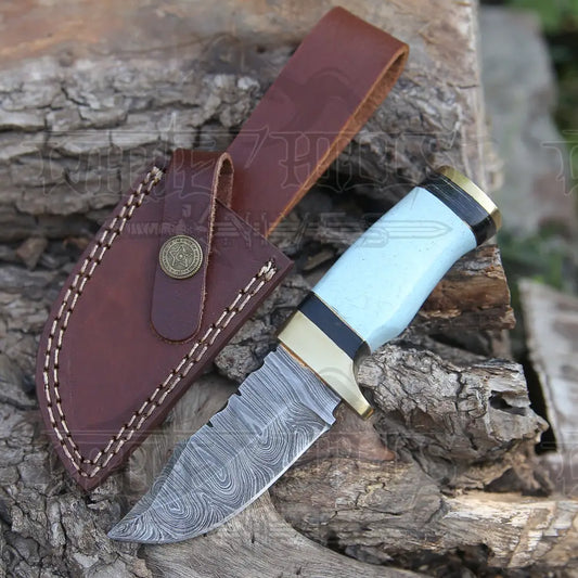 Custom Handmade Damascus Steel Skinner Hunting Knife Bone & Brass Guard Handle Wh 3547 Miniature