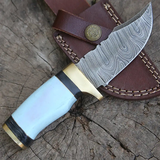 Custom Handmade Damascus Steel Skinner Hunting Knife Bone & Brass Guard Handle Wh 3547 Miniature