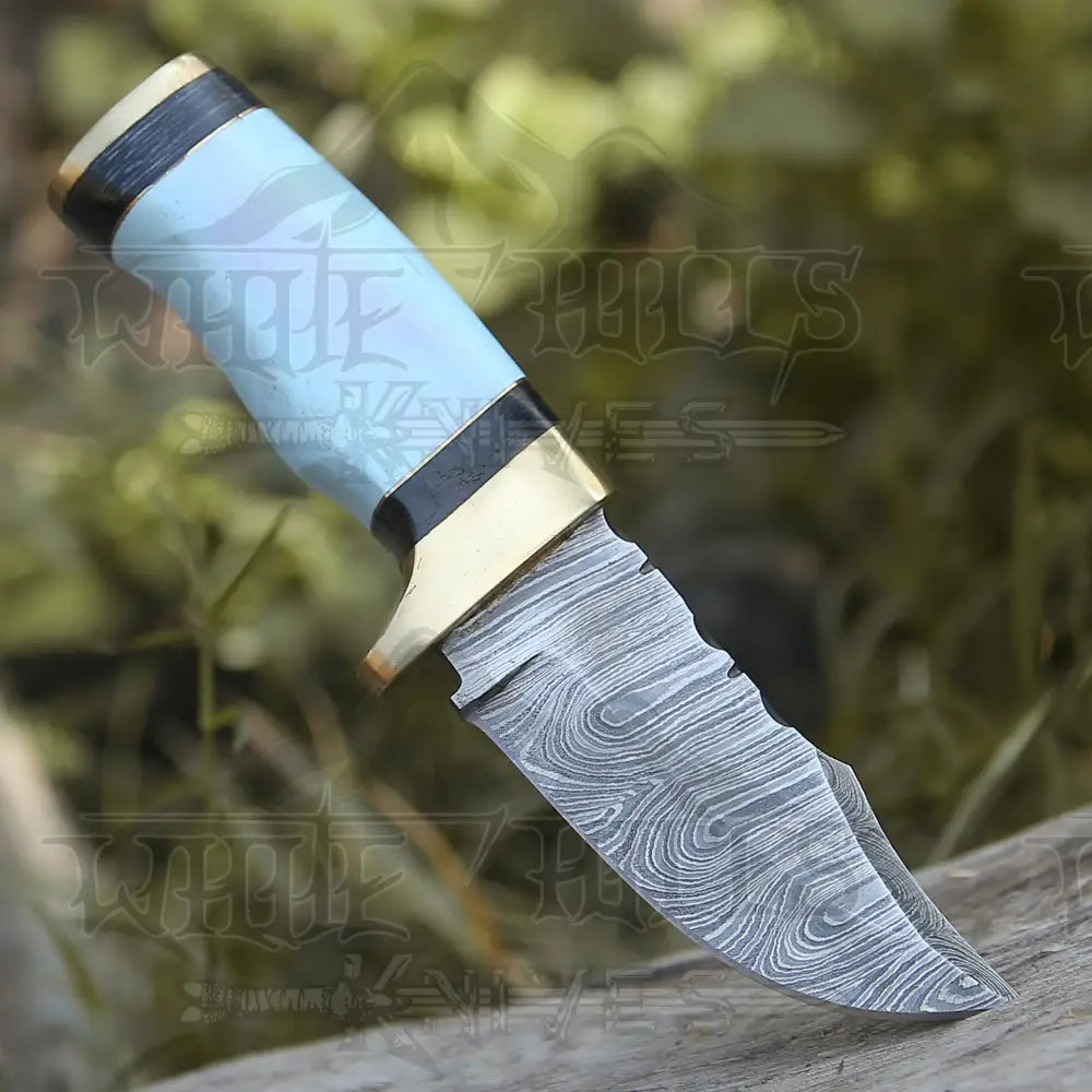 Custom Handmade Damascus Steel Skinner Hunting Knife Bone & Brass Guard Handle Wh 3547 Miniature