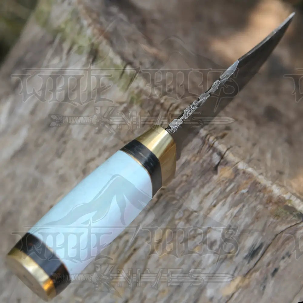 Custom Handmade Damascus Steel Skinner Hunting Knife Bone & Brass Guard Handle Wh 3547 Miniature