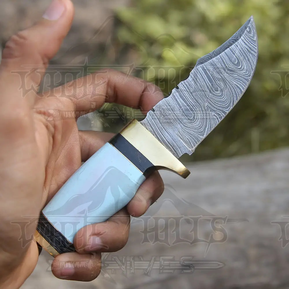 Custom Handmade Damascus Steel Skinner Hunting Knife Bone & Brass Guard Handle Wh 3547 Miniature