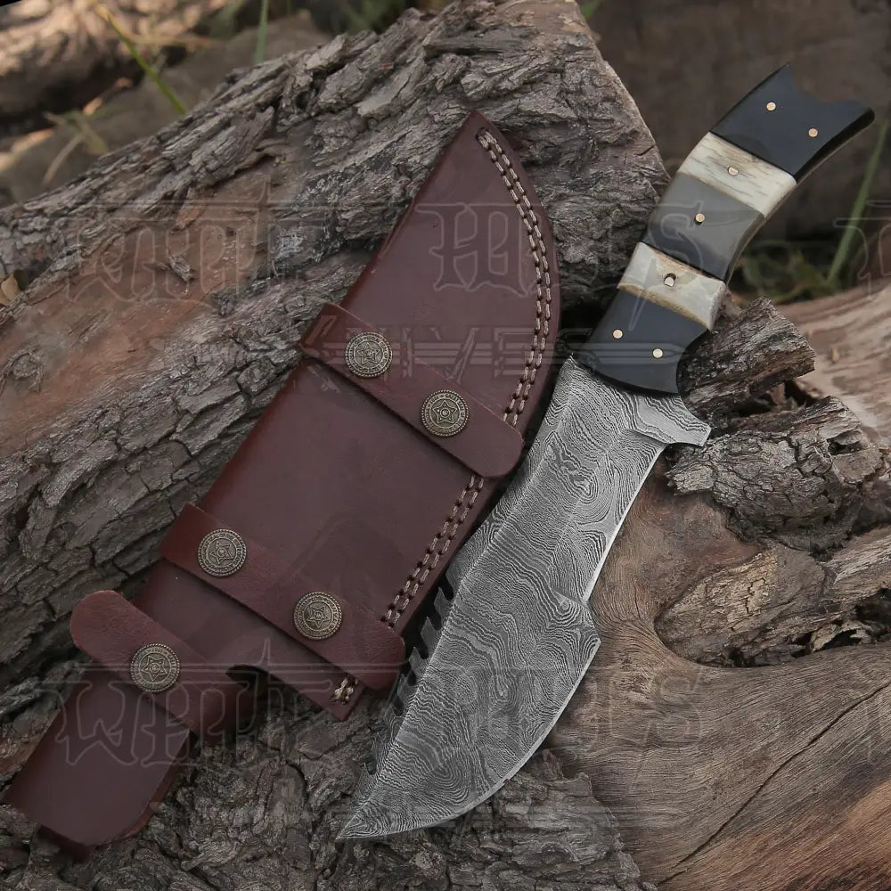 Custom Handmade Forged Damascus Steel Hunting Bushcraft Survival Tracker Knife Tracker Knife