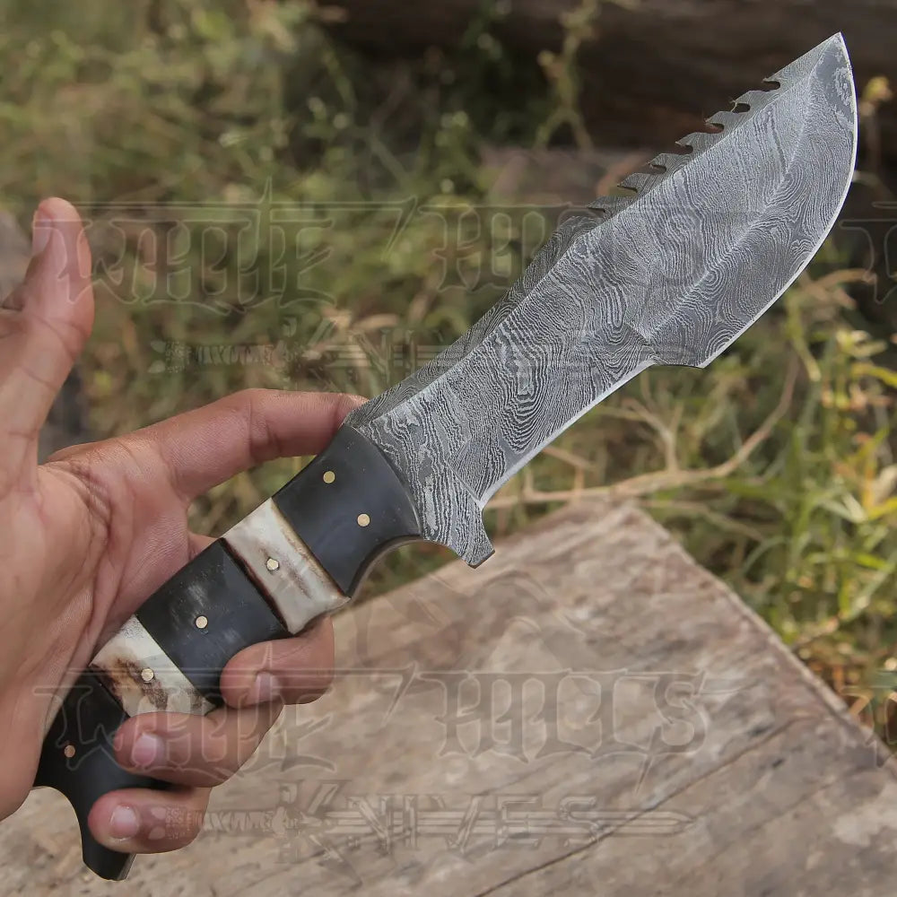 Custom Handmade Forged Damascus Steel Hunting Bushcraft Survival Tracker Knife Tracker Knife