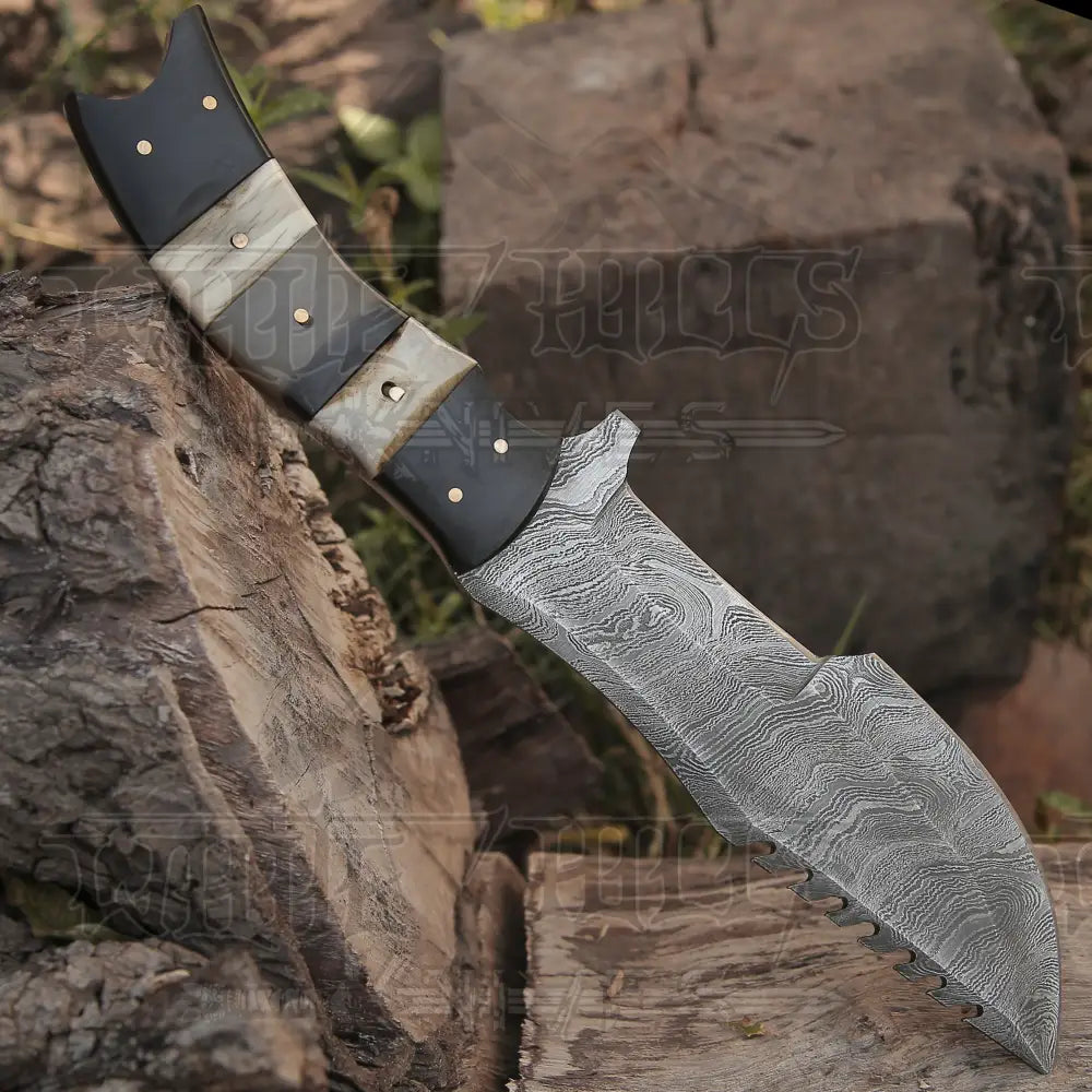 Custom Handmade Forged Damascus Steel Hunting Bushcraft Survival Tracker Knife Tracker Knife