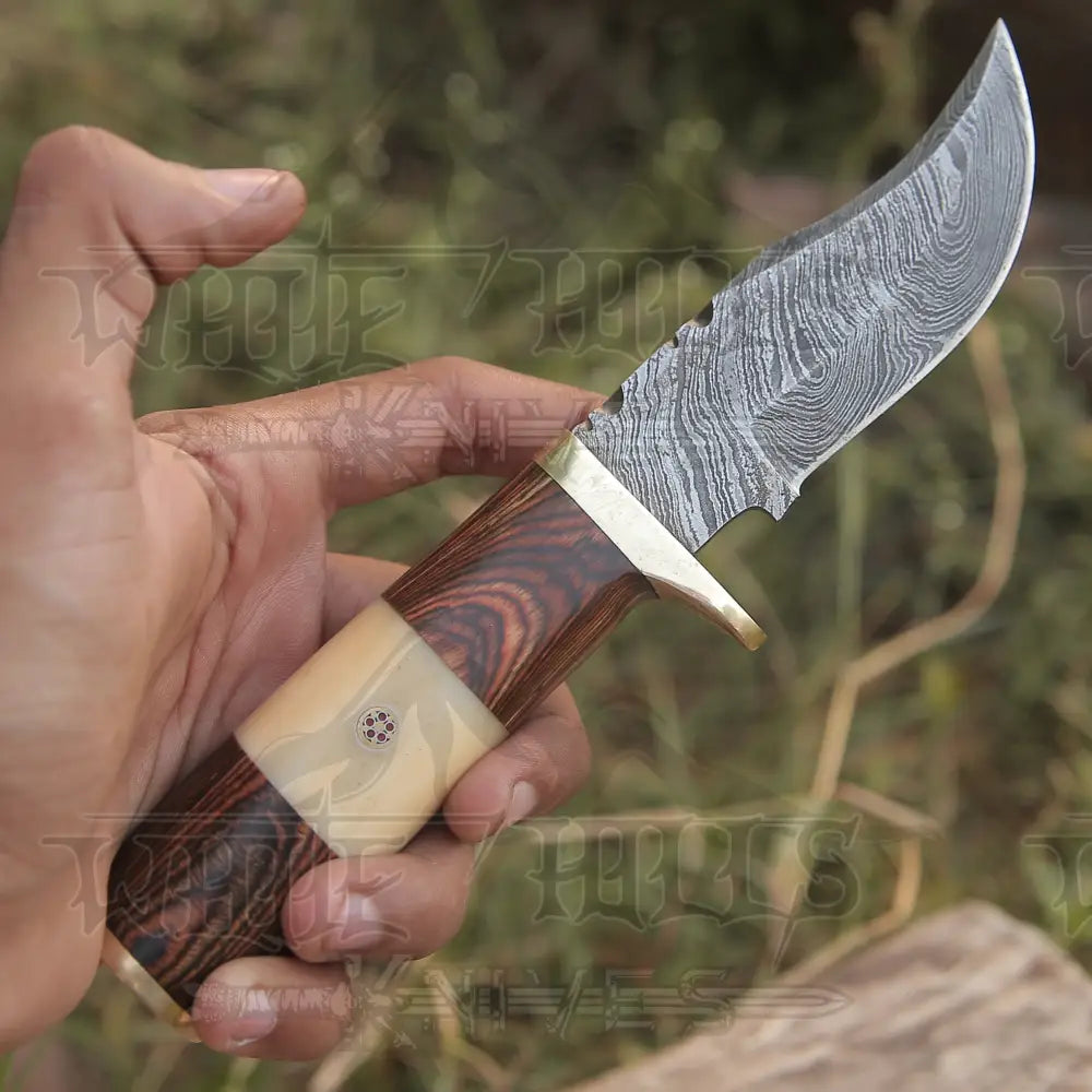Custom Handmade Forged Damascus Steel Hunting Knife W /Wood & Camel Bone Handle Collectibles:knives