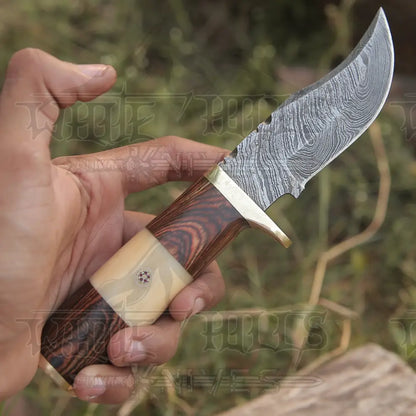 Custom Handmade Forged Damascus Steel Hunting Knife W /Wood & Camel Bone Handle Collectibles:knives