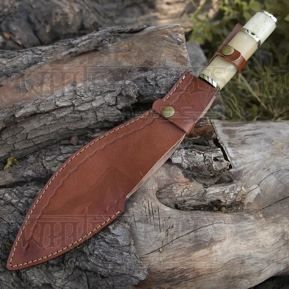 Custom Handmade Forged Damascus Steel Survival Hunting Bushcraft Kukri Knife Edc 12 With Camel Bone