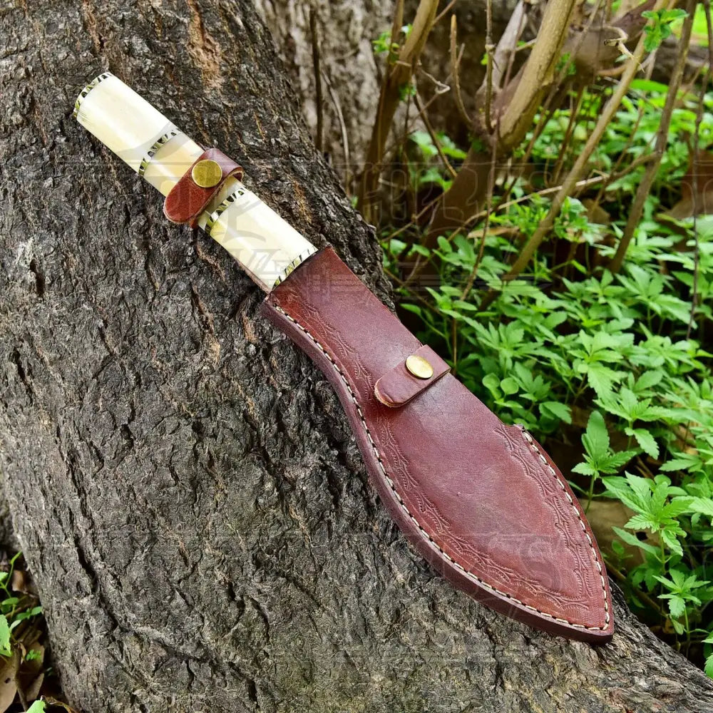 Custom Handmade Forged Damascus Steel Survival Hunting Bushcraft Kukri Knife Edc 12 With Camel Bone