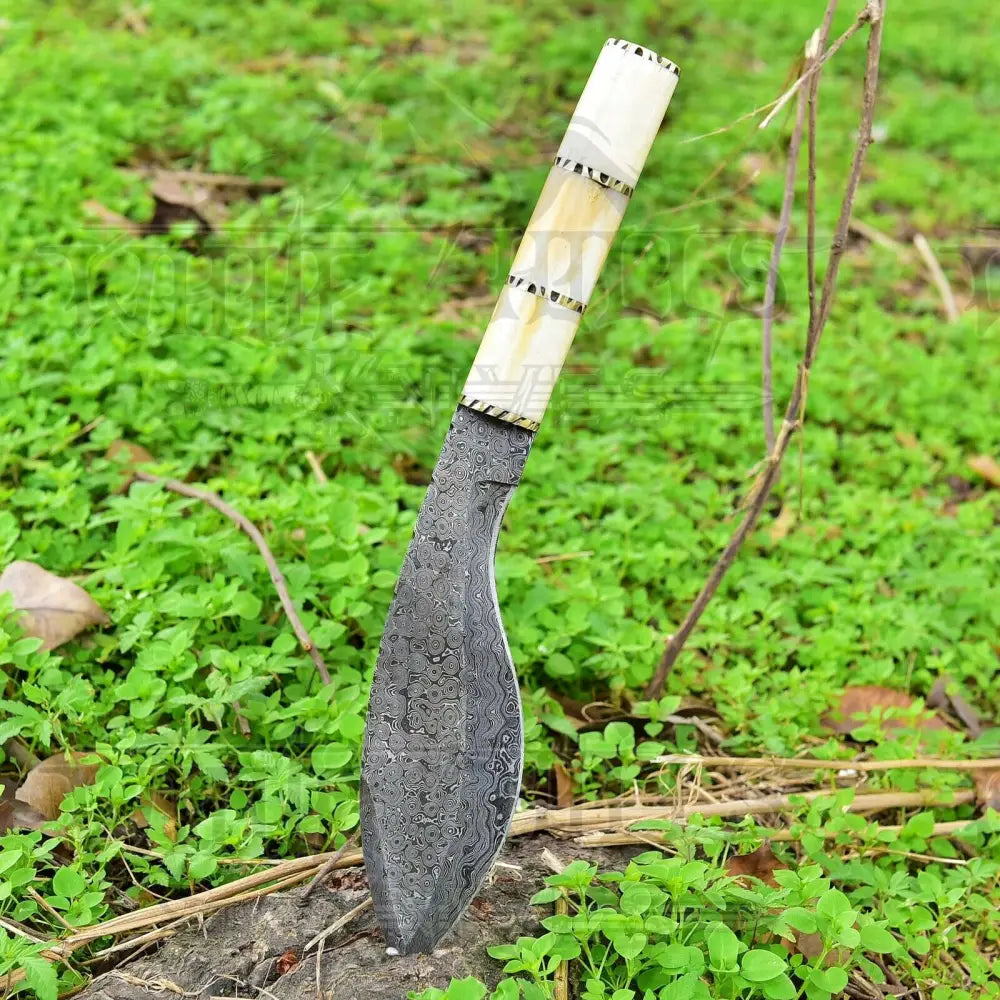 Custom Handmade Forged Damascus Steel Survival Hunting Bushcraft Kukri Knife Edc 12 With Camel Bone