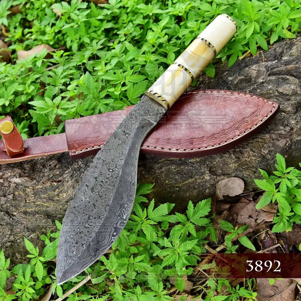 Custom Handmade Forged Damascus Steel Survival Hunting Bushcraft Kukri Knife Edc 12 With Camel Bone
