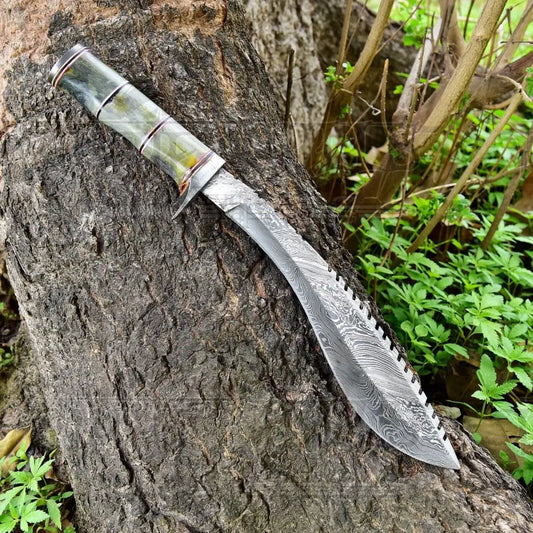 Custom Handmade Forged Damascus Steel Survival Hunting Bushcraft Kukri Knife Edc 12 With Camel Bone