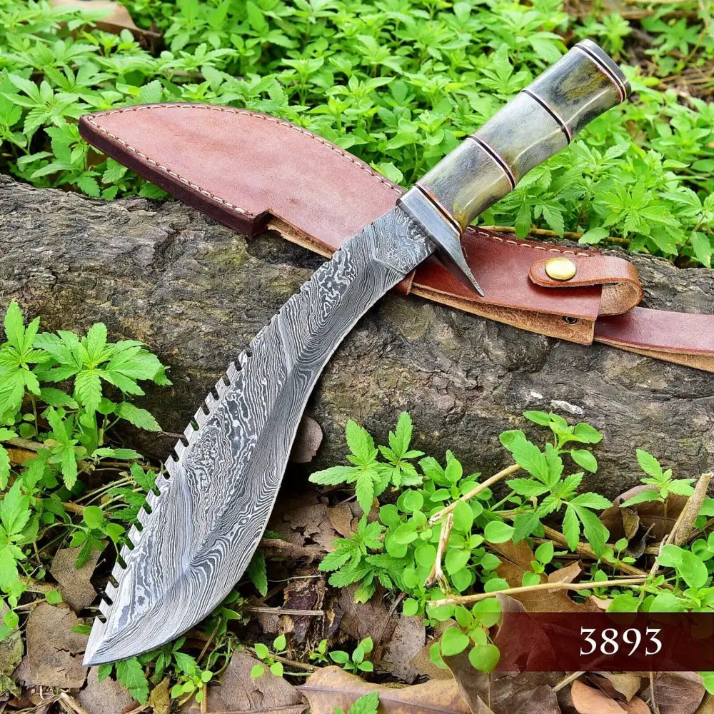 Custom Handmade Forged Damascus Steel Survival Hunting Bushcraft Kukri Knife Edc 12 With Camel Bone