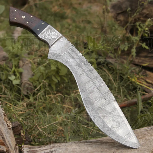 Custom Handmade Forged Damascus Steel Survival Hunting Bushcraft Kukri Knife Edc 12 With Cocobolo