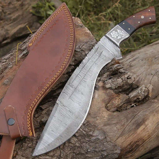 Custom Handmade Forged Damascus Steel Survival Hunting Bushcraft Kukri Knife Edc 12 With Cocobolo