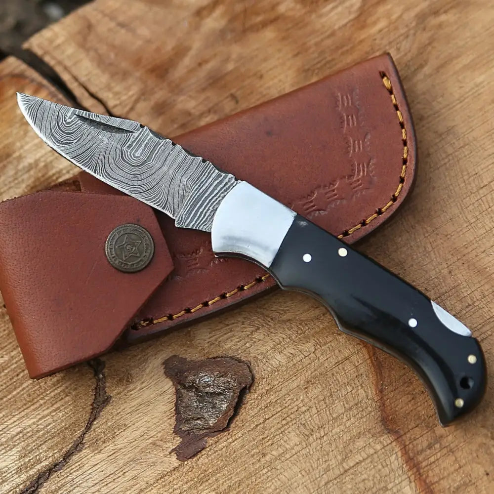 Customs Hand Made Forged Damascus Steel Folding Knife Bolster Bull Horn Handle Wh 2841