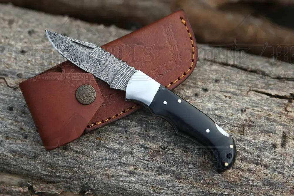 Customs Hand Made Forged Damascus Steel Folding Knife Bolster Bull Horn Handle Wh 2841