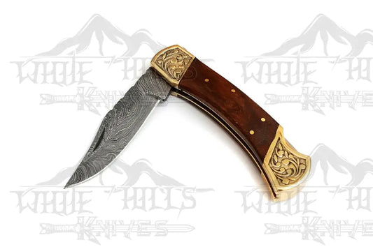 Damascus Steel Pocket Folding Hunter Knife