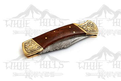 Damascus Steel Pocket Folding Hunter Knife
