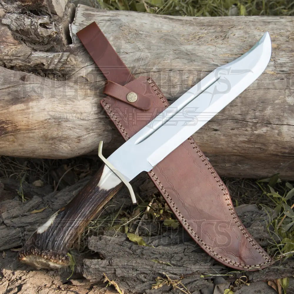 Edc Handmade D2 Steel Hunting Bowie Survival Knife Deer Crown Stag Antler Handle