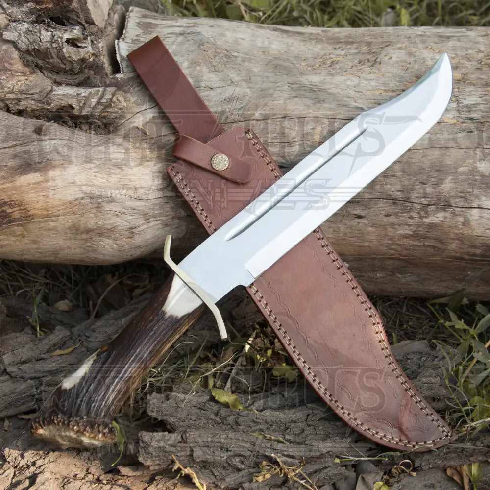 Edc Handmade D2 Steel Hunting Bowie Survival Knife Deer Crown Stag Antler Handle Wh 4403