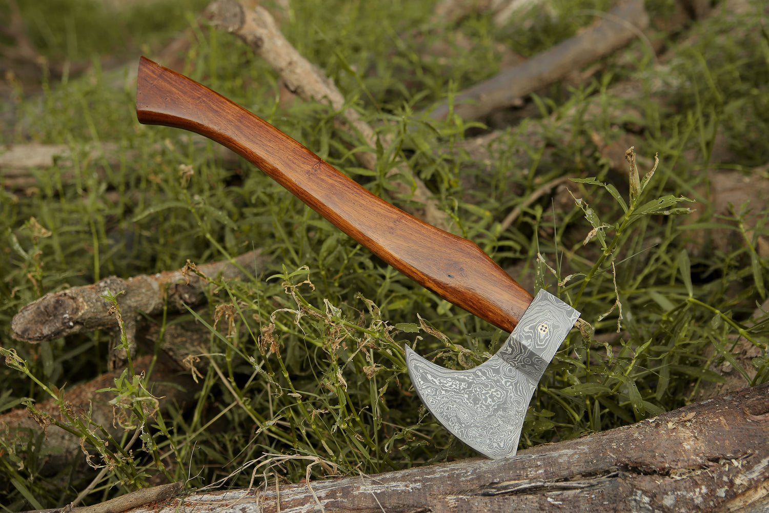 Damascus Viking Axe Steel With Leather Sheath Darkwood Handle Hatchet Camp Axe