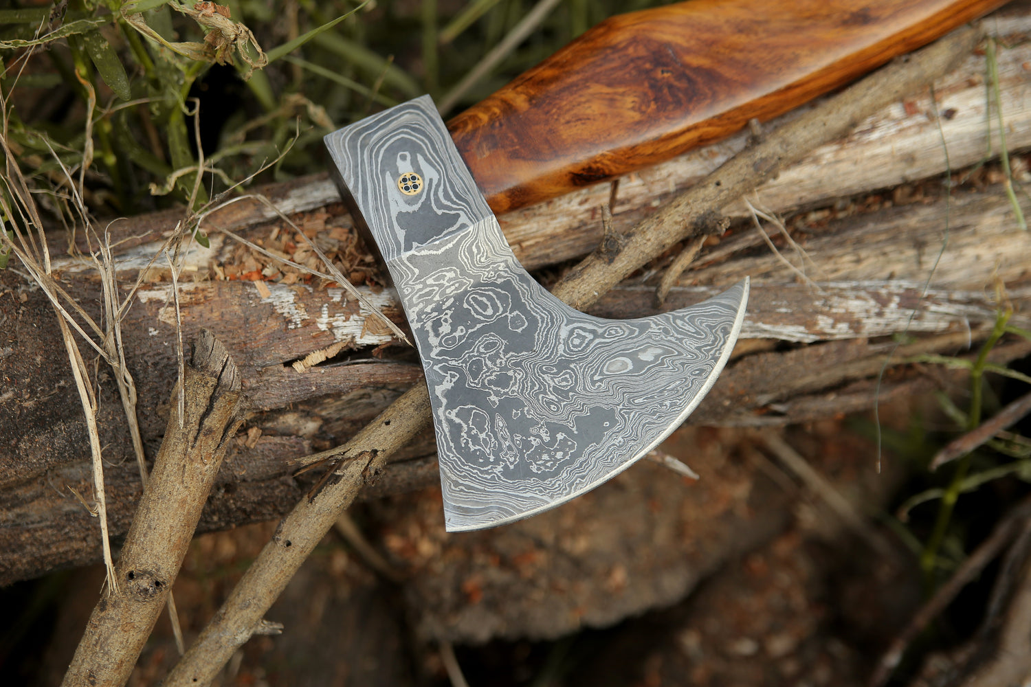 Damascus Viking Axe Steel With Leather Sheath Darkwood Handle Hatchet Camp Axe