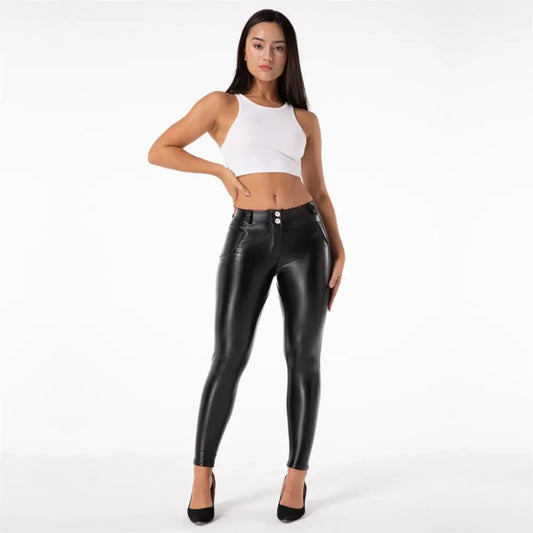 Women's Vegan Leather Pant Leather Leggings Stripe Detailed Black Leather  Legging Leather Bottoms 