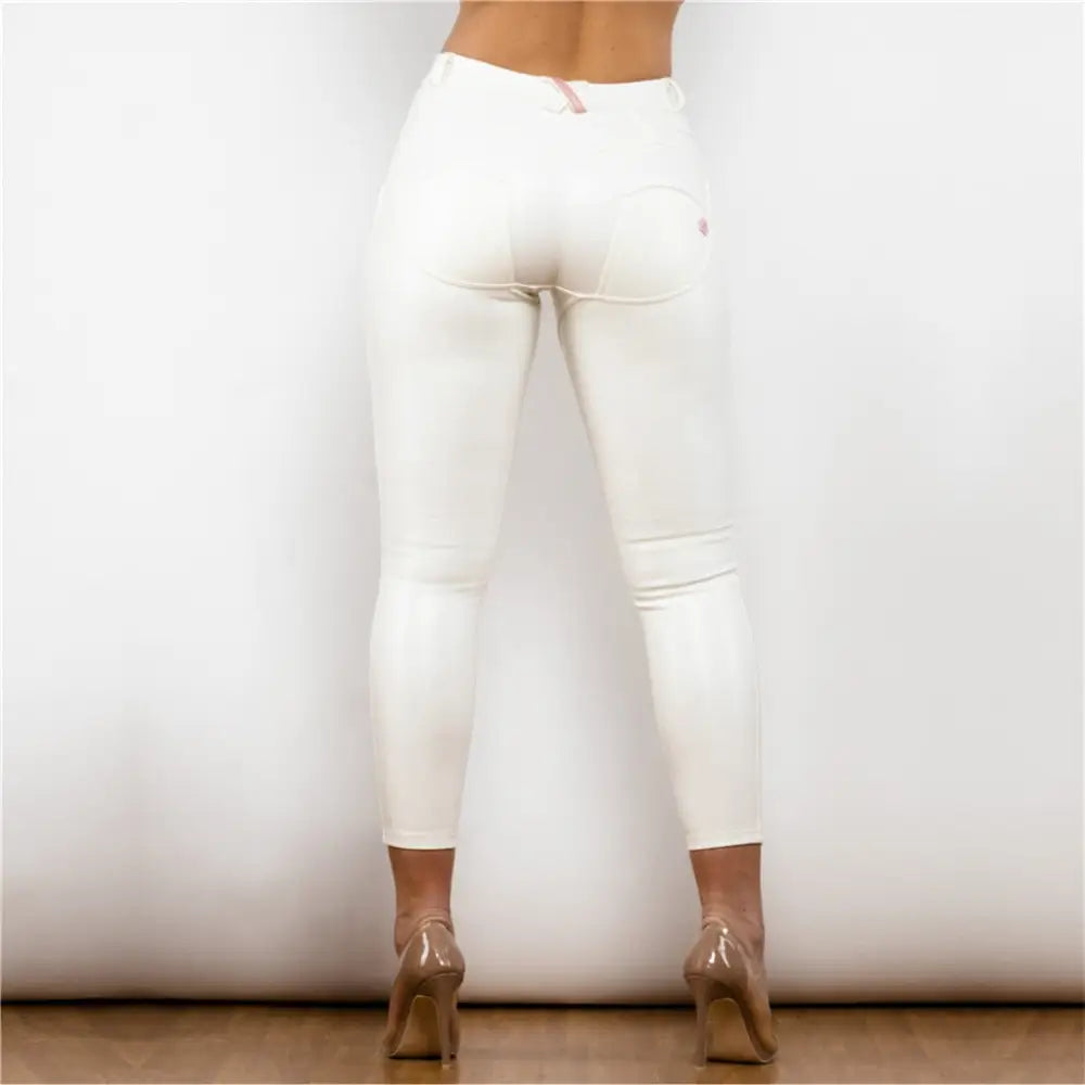 Faux Leather Pant - Mid Waist White Pants
