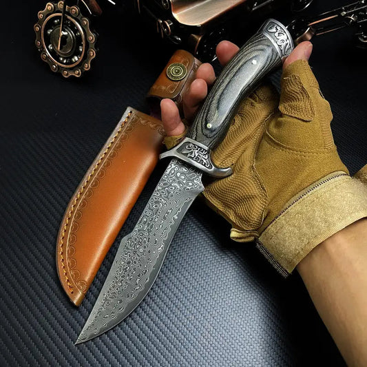 Handmade Forged Damascus Steel EDC Knife - Fixed Blade, Full Tang, Compact Everyday Carry Knife with Sheath White Hills Knives