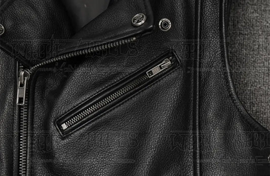 Genuine Cowhide Leather Biker Vest Oblique Zipper Motorcycle