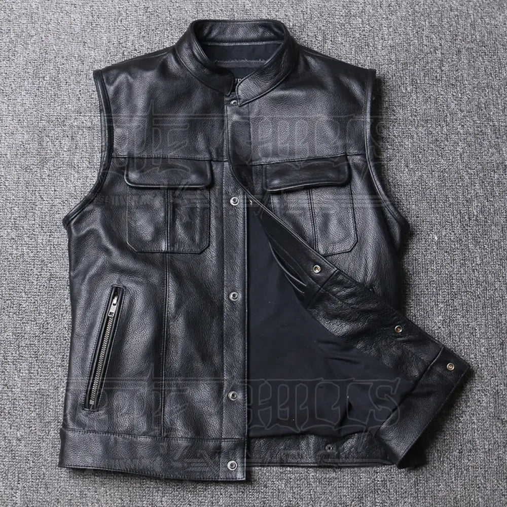 Genuine Leather Biker Cow Vest Men - 100% Real Cowhide Motorcycle