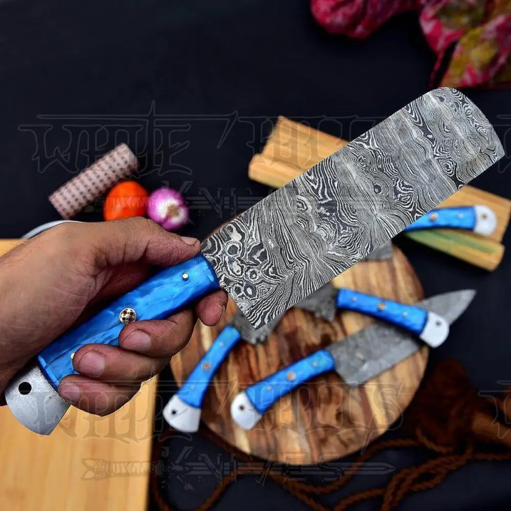Hand Forged Damascus Steel Chef Knife Set With Resin Handle Wh 3447
