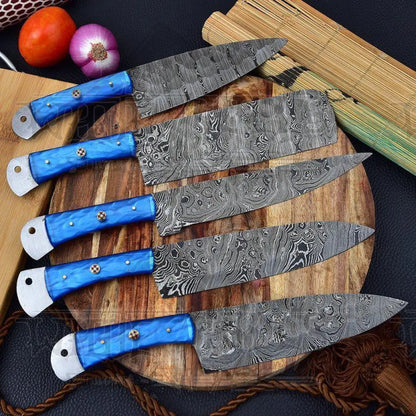 Hand Forged Damascus Steel Chef Knife Set With Resin Handle Wh 3447
