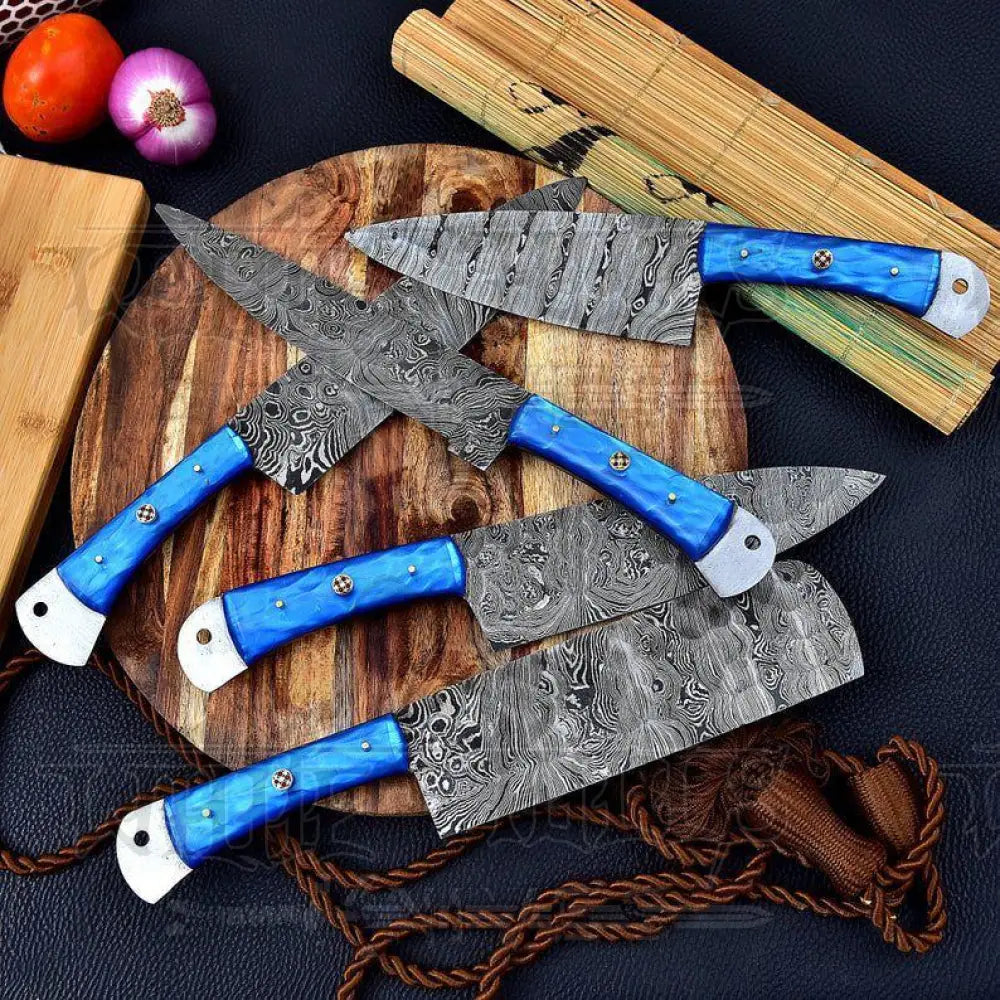 Hand Forged Damascus Steel Chef Knife Set With Resin Handle Wh 3447