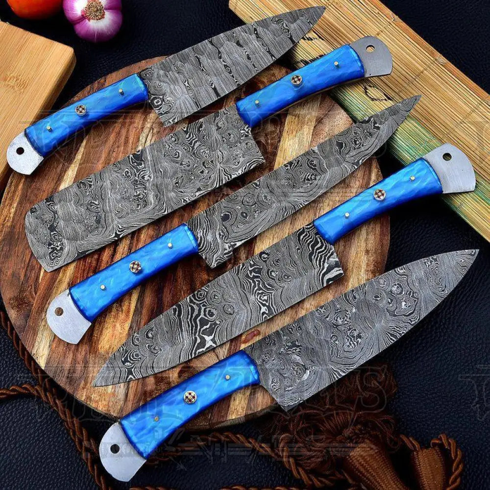 Hand Forged Damascus Steel Chef Knife Set With Resin Handle Wh 3447