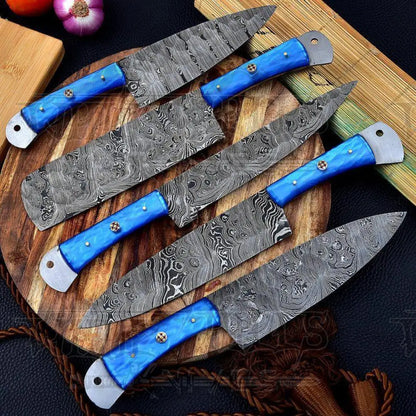 Hand Forged Damascus Steel Chef Knife Set With Resin Handle Wh 3447