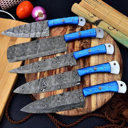 Hand Forged Damascus Steel Chef Knife Set With Resin Handle Wh 3447