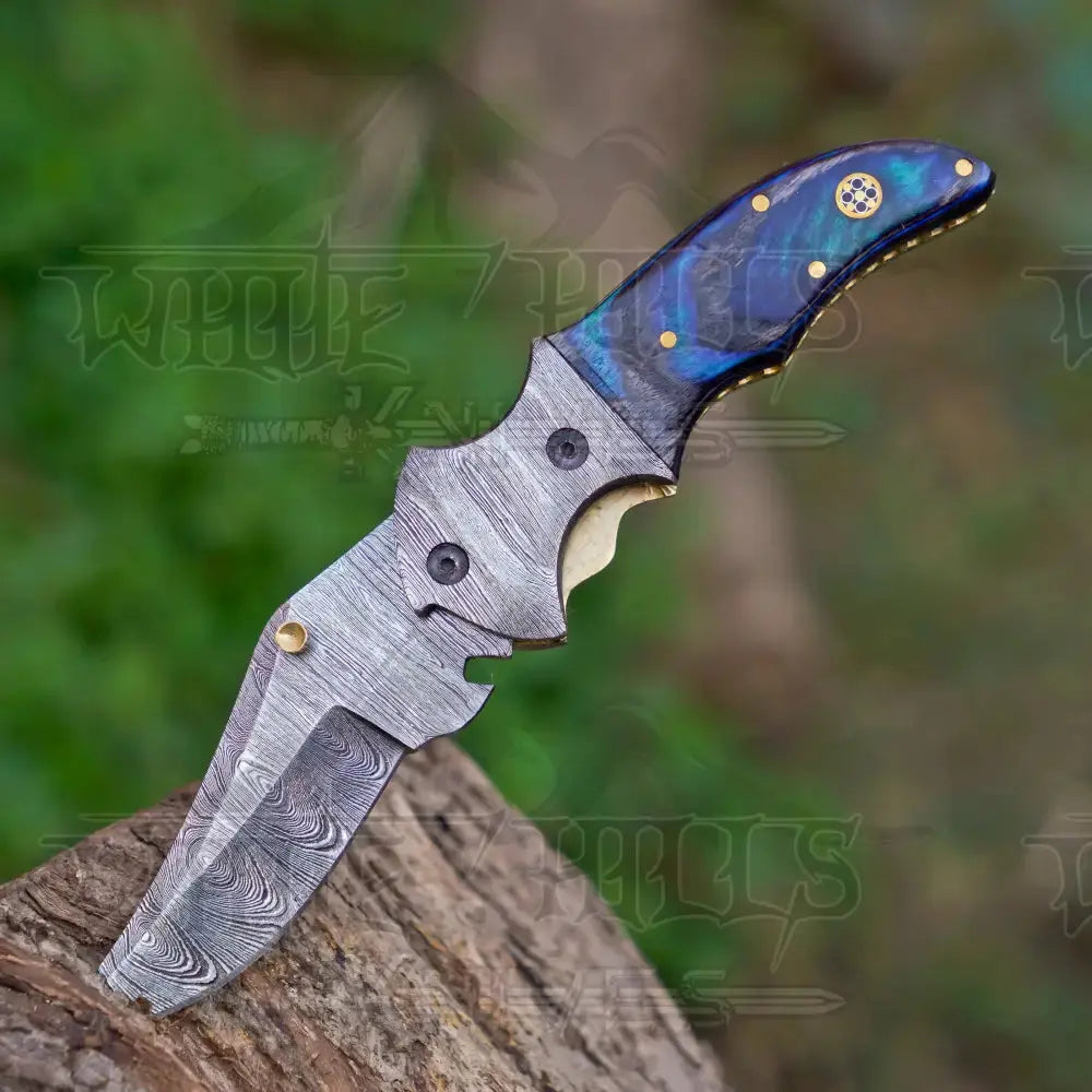Hand Forged Damascus Steel Hunting Pocket Knife-Camping Folding Blade With Pocket Clip 3537-CP Folding Knife