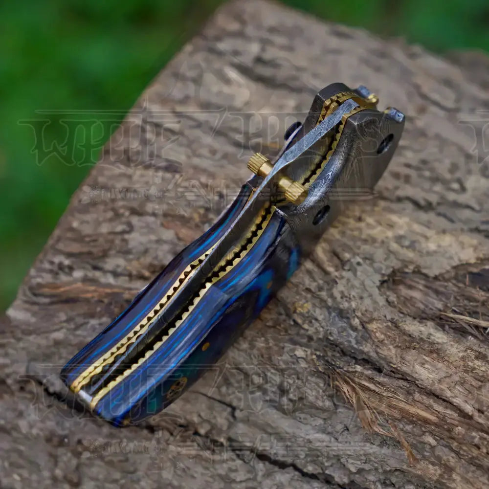 Hand Forged Damascus Steel Hunting Pocket Knife-Camping Folding Blade With Pocket Clip 3537-CP Folding Knife