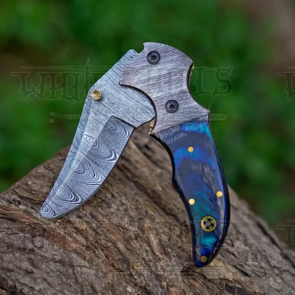 Hand Forged Damascus Steel Hunting Pocket Knife-Camping Folding Blade With Pocket Clip 3537-CP Folding Knife