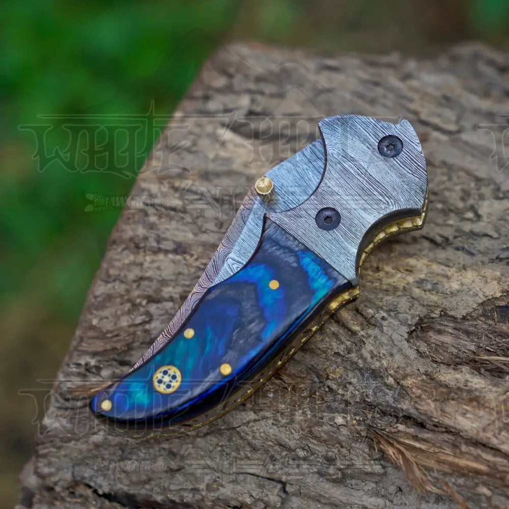 Hand Forged Damascus Steel Hunting Pocket Knife-Camping Folding Blade With Pocket Clip 3537-CP Folding Knife