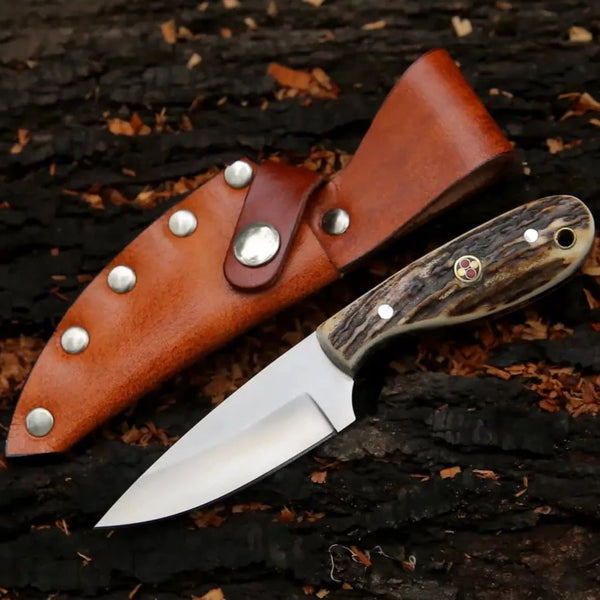 Custom Hammered Forged Handmade Full Tang Fixed Blade Skinning Knife outlet Paired With Elk Stag Antler Handles