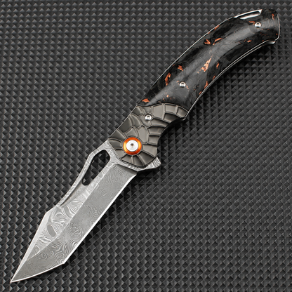hand forged damascus pocket folding knife with pocket clip