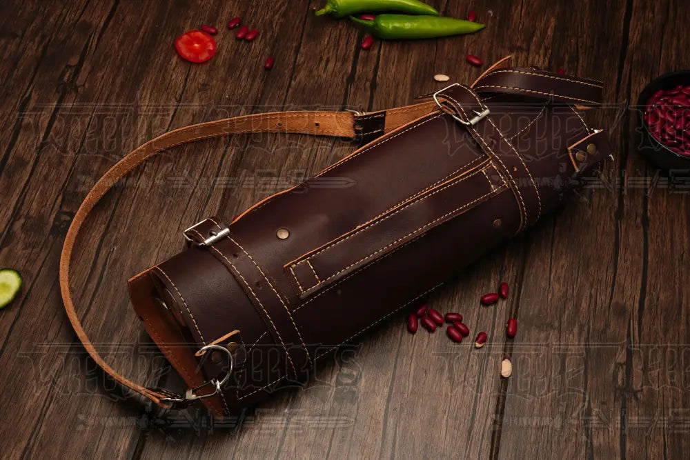 Handmade Damascus Chef Knife Set 6 Pieces Steel Kitchen With Leather Cover - Rosewood & Resin
