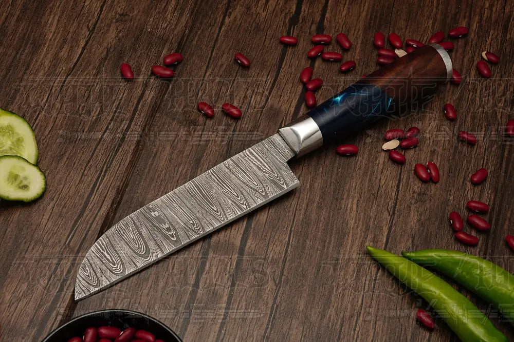 Handmade Damascus Chef Knife Set 6 Pieces Steel Kitchen With Leather Cover - Rosewood & Resin