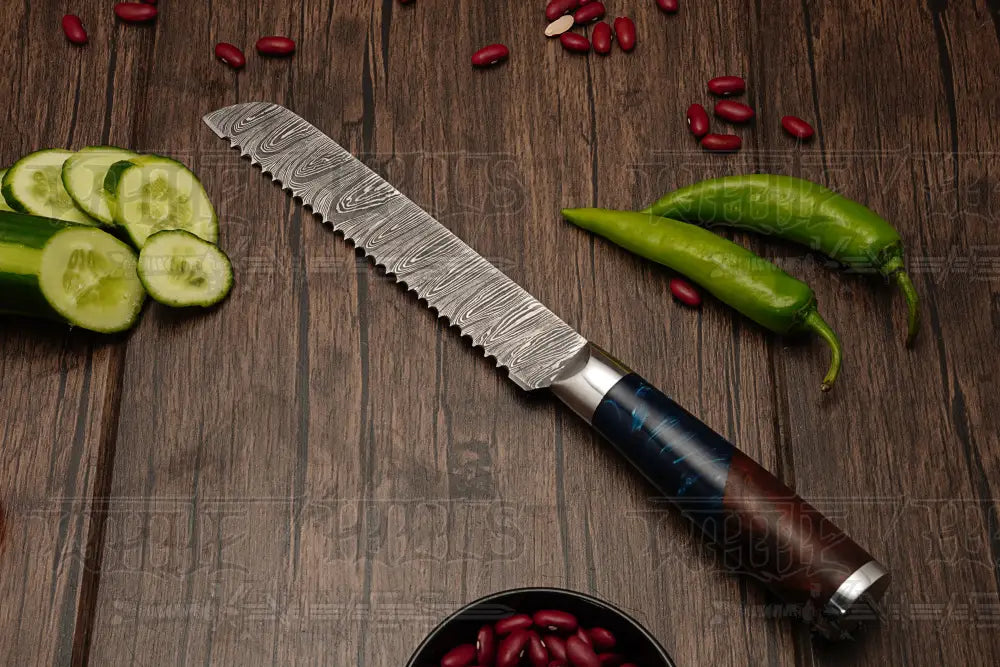 Handmade Damascus Chef Knife Set 6 Pieces Steel Kitchen With Leather Cover - Rosewood & Resin